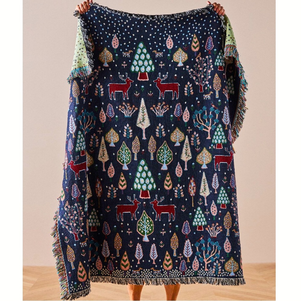 Andy Woodland Throw Blanket deers & trees‎